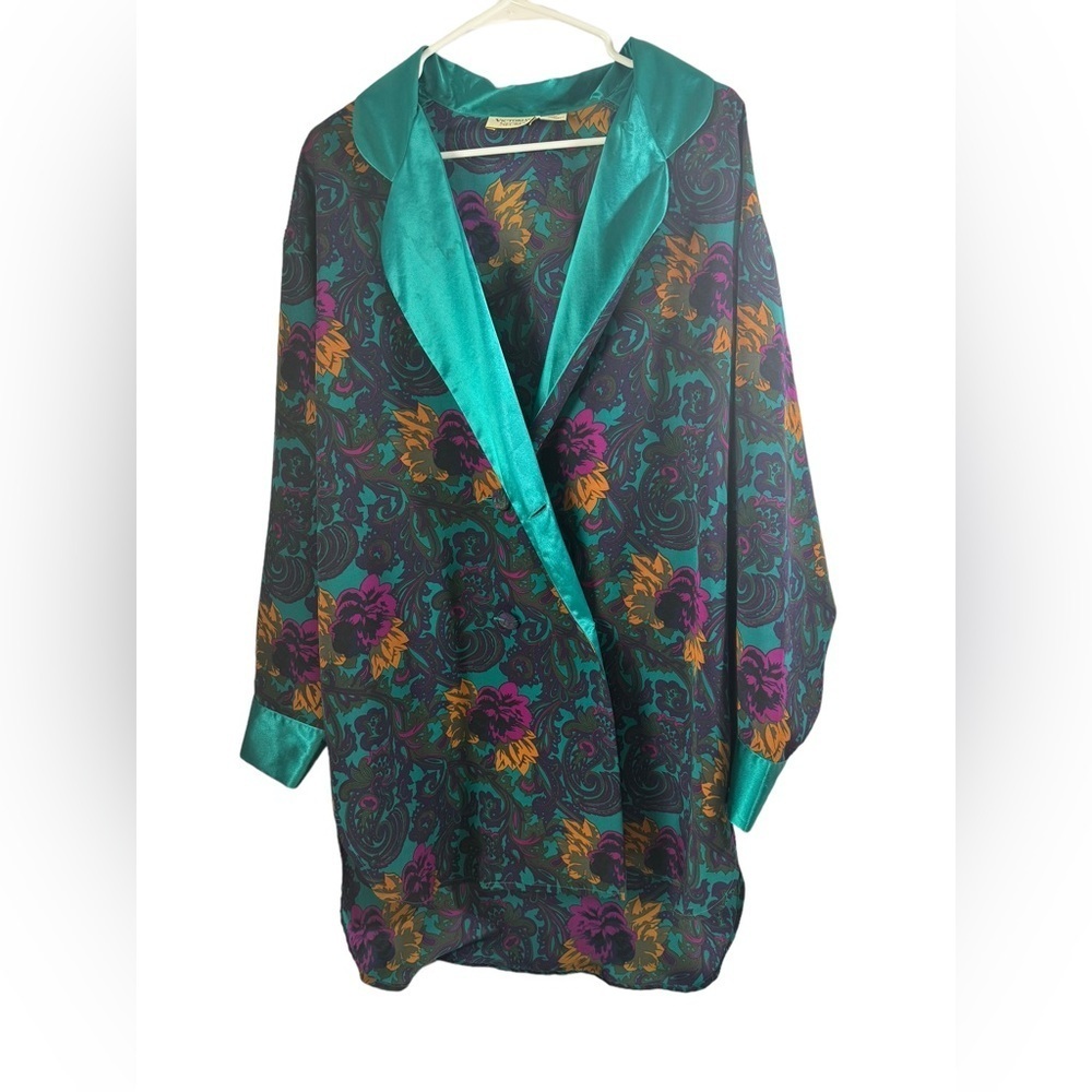 VICTORIA'S SECRET Satin Night Shirt Short Robe Button Front Paisley sz M